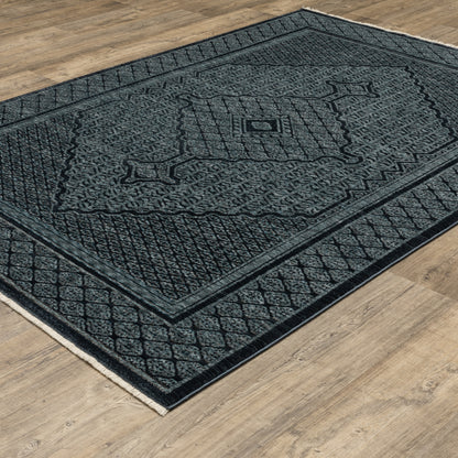 Capella Medallion Blue/ Blue Oriental Cut Pile Rug