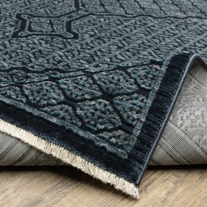 Capella Medallion Blue/ Blue Oriental Cut Pile Rug