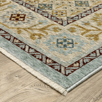 Capella Geometric Blue/ Gold Floral Cut Pile Rug
