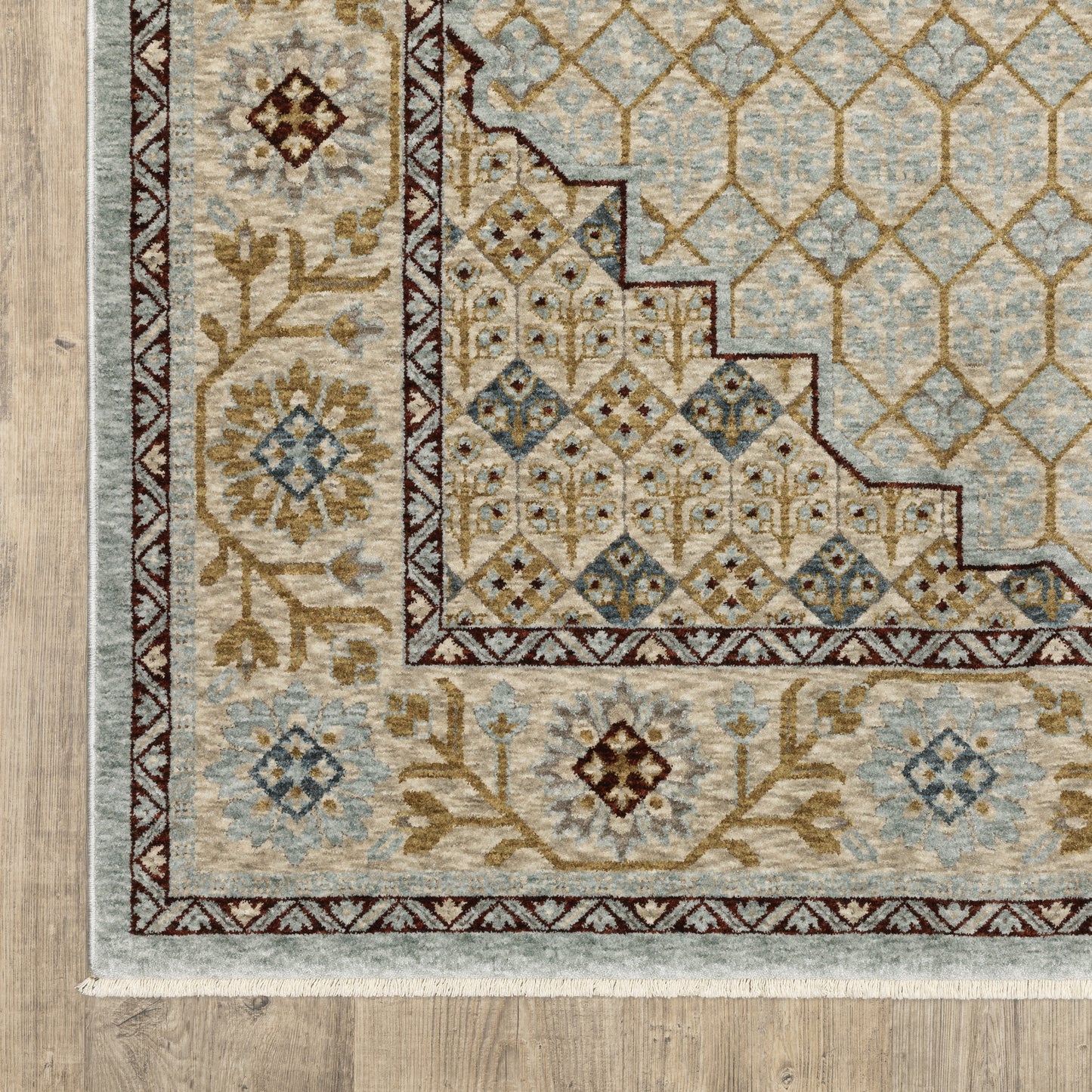 Capella Geometric Blue/ Gold Floral Cut Pile Rug