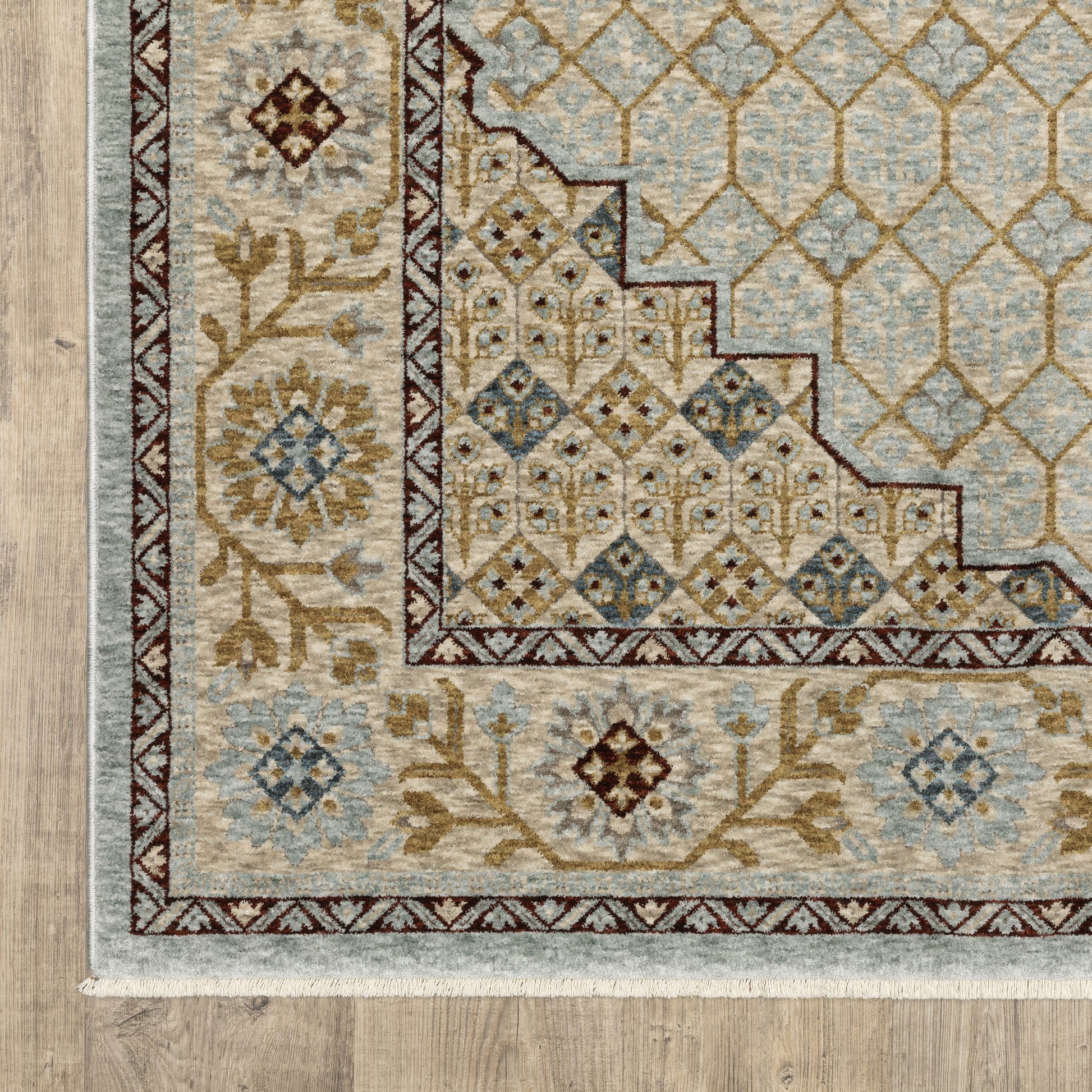 Capella Geometric Blue/ Gold Floral Cut Pile Rug