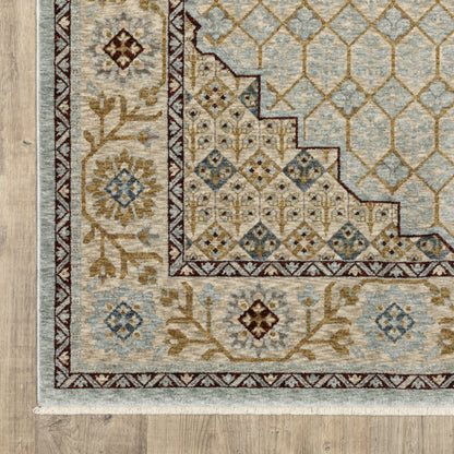 Capella Geometric Blue/ Gold Floral Cut Pile Rug