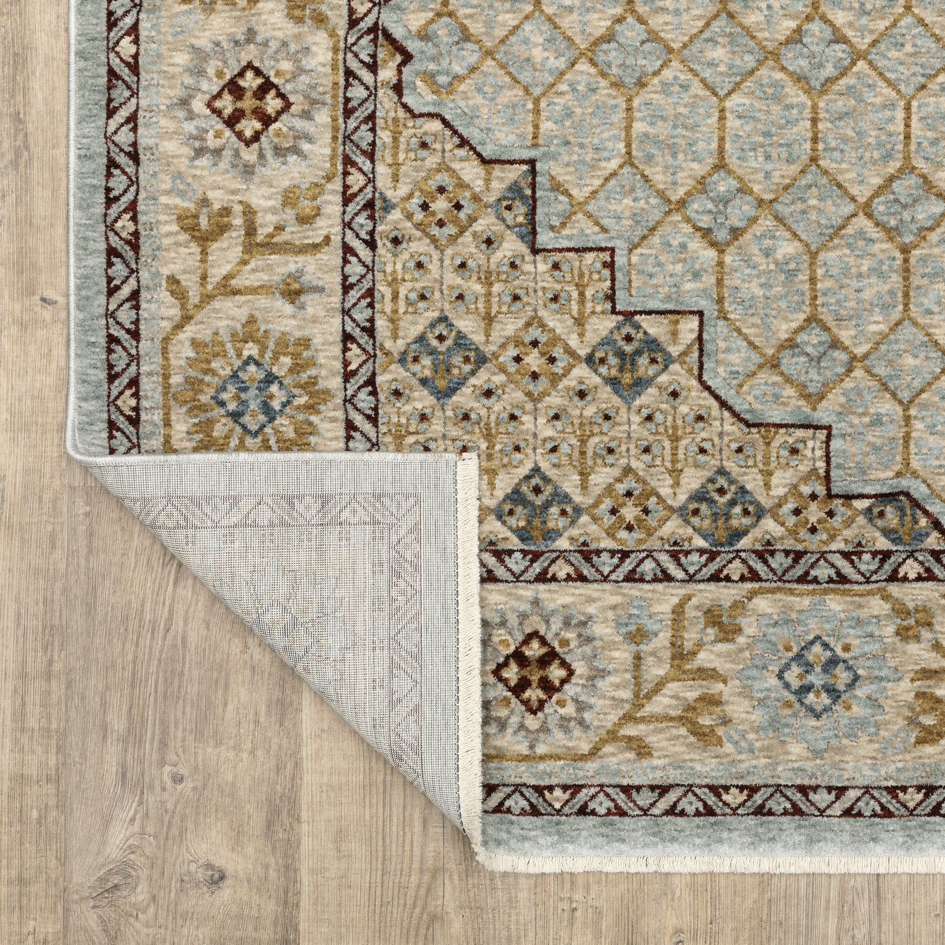 Capella Geometric Blue/ Gold Floral Cut Pile Rug