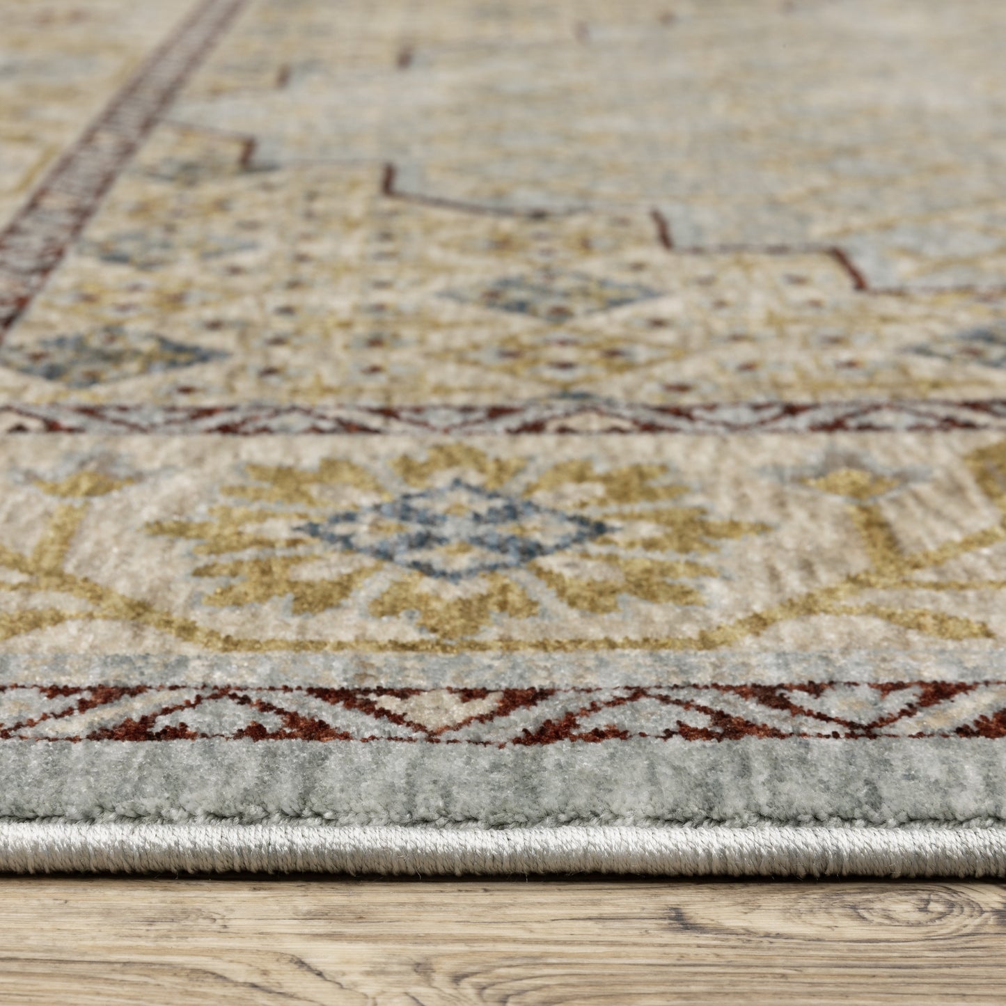 Capella Geometric Blue/ Gold Floral Cut Pile Rug