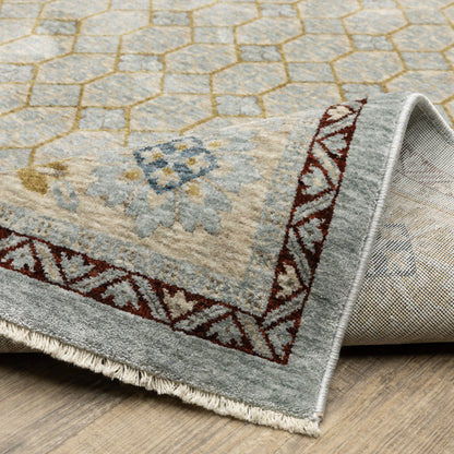 Capella Geometric Blue/ Gold Floral Cut Pile Rug