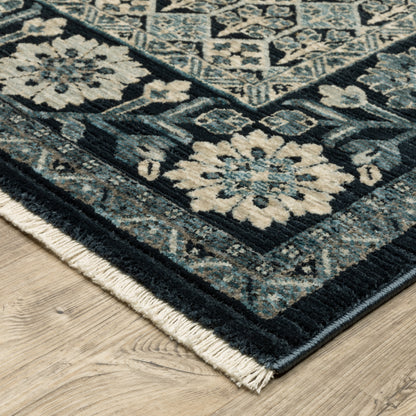 Capella Geometric Blue/ Ivory Floral Cut Pile Rug