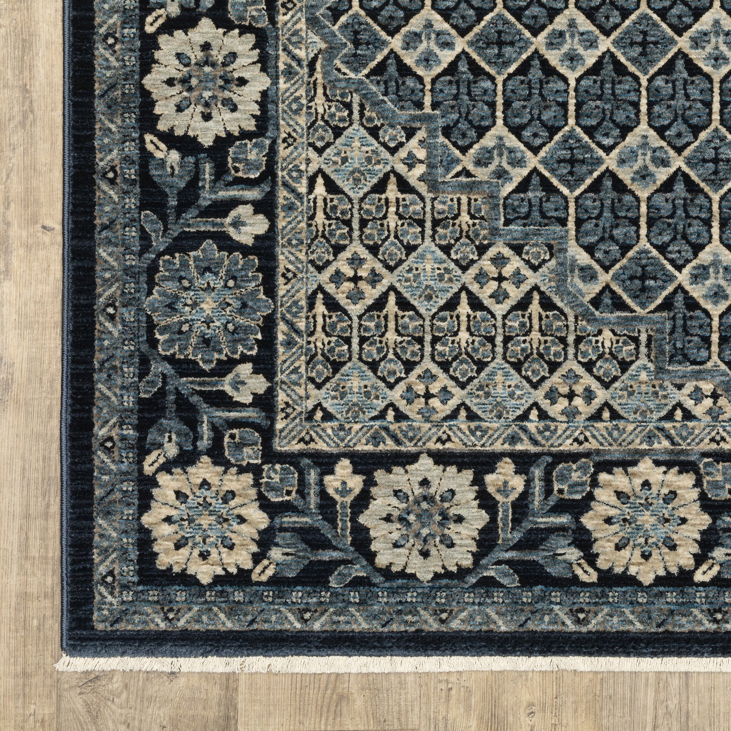 Capella Geometric Blue/ Ivory Floral Cut Pile Rug