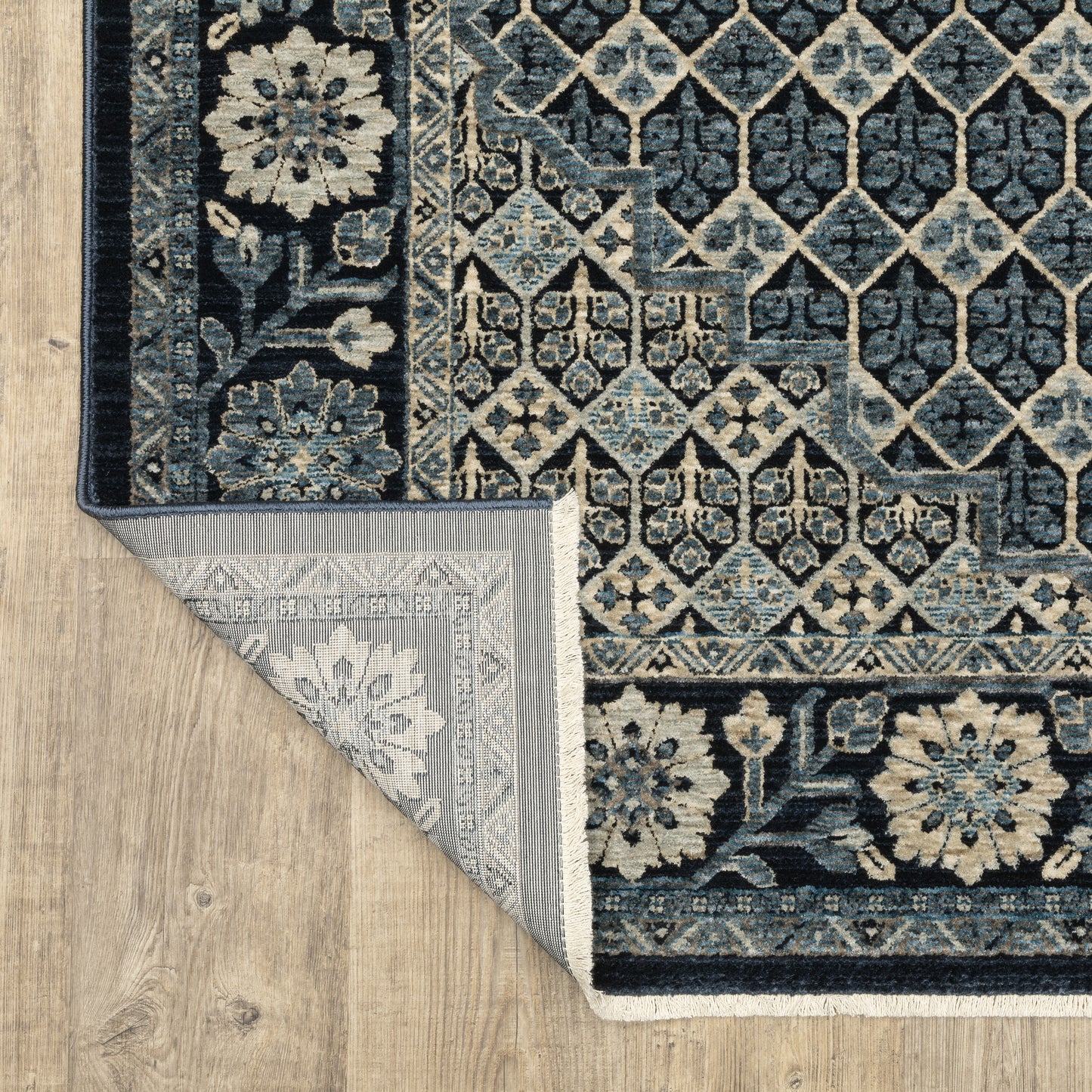 Capella Geometric Blue/ Ivory Floral Cut Pile Rug