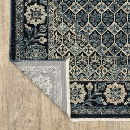 Capella Geometric Blue/ Ivory Floral Cut Pile Rug