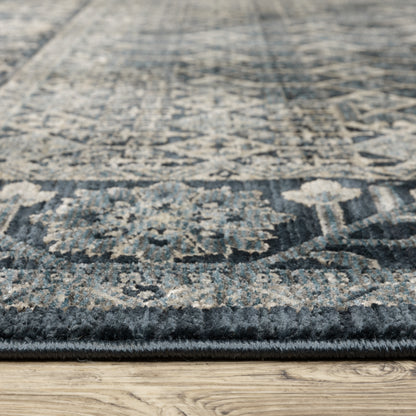 Capella Geometric Blue/ Ivory Floral Cut Pile Rug