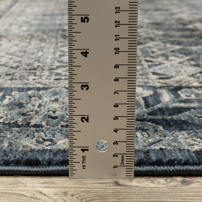 Capella Geometric Blue/ Ivory Floral Cut Pile Rug