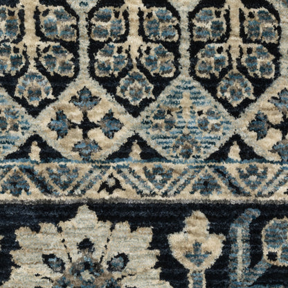 Capella Geometric Blue/ Ivory Floral Cut Pile Rug