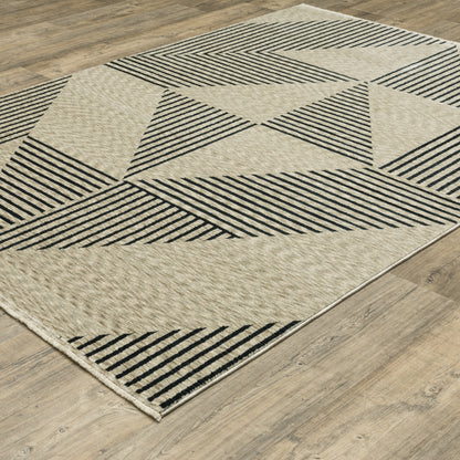 Capella Geometric Beige/ Blue Cut Pile Rug