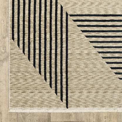 Capella Geometric Beige/ Blue Cut Pile Rug