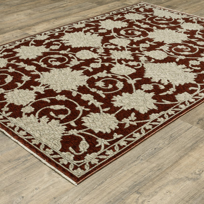 Capella Floral Red/ Beige Oriental Cut Pile Rug
