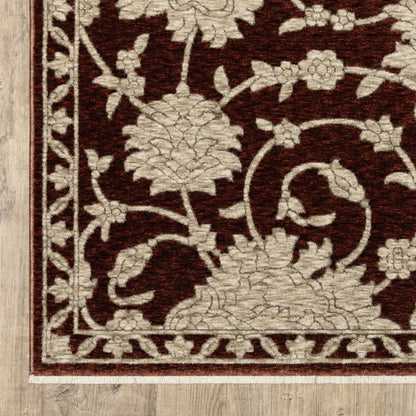 Capella Floral Red/ Beige Oriental Cut Pile Rug