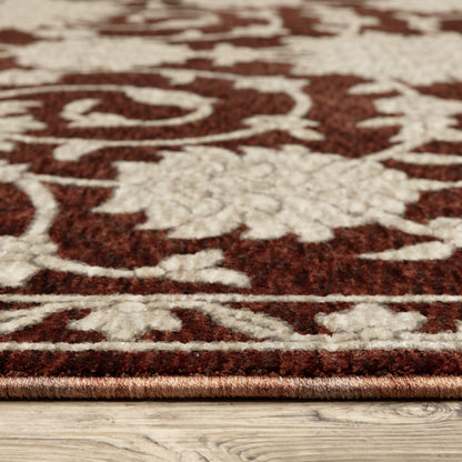 Capella Floral Red/ Beige Oriental Cut Pile Rug