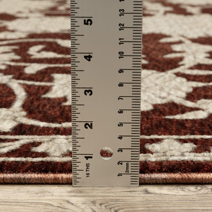 Capella Floral Red/ Beige Oriental Cut Pile Rug
