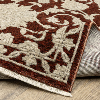 Capella Floral Red/ Beige Oriental Cut Pile Rug
