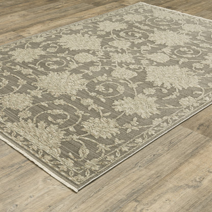 Capella Floral Grey/ Beige Oriental Cut Pile Rug