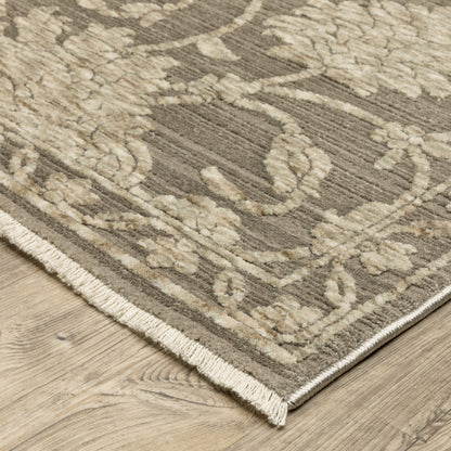 Capella Floral Grey/ Beige Oriental Cut Pile Rug