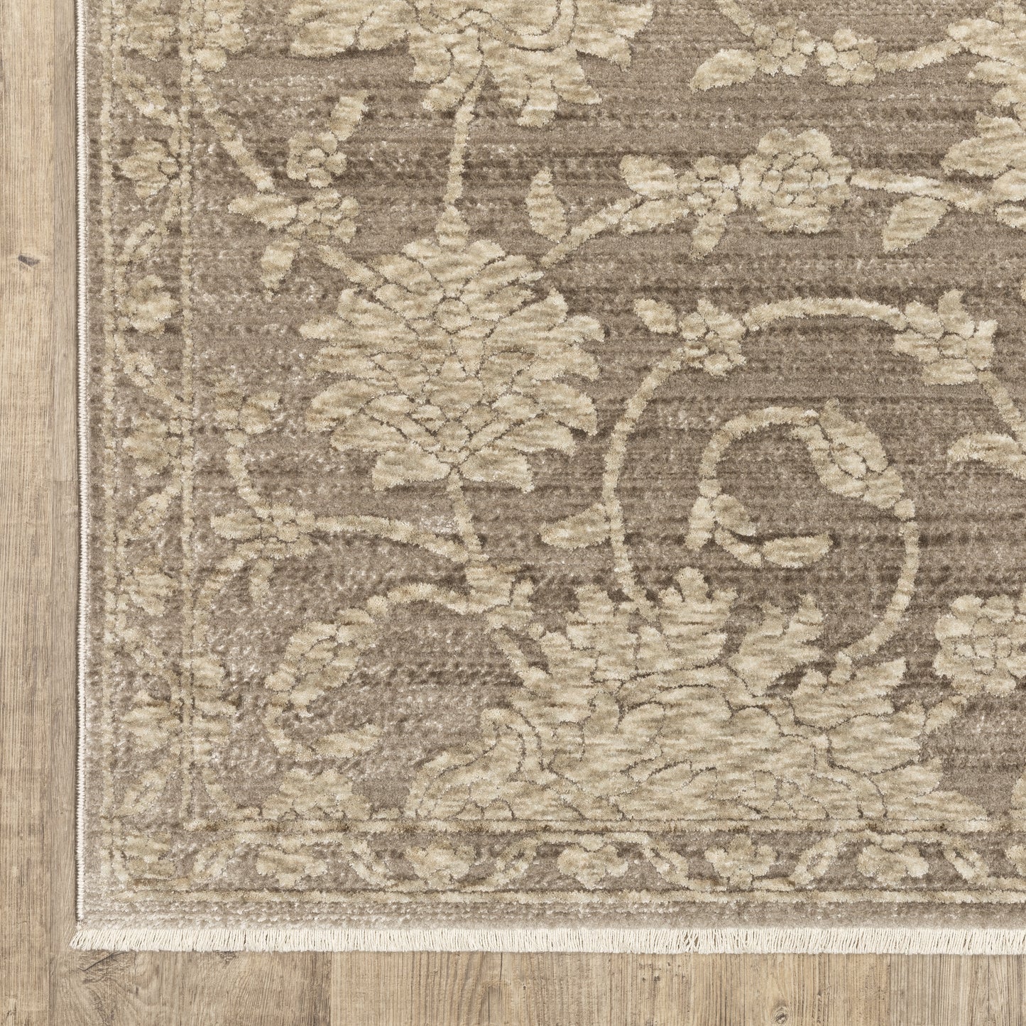 Capella Floral Grey/ Beige Oriental Cut Pile Rug