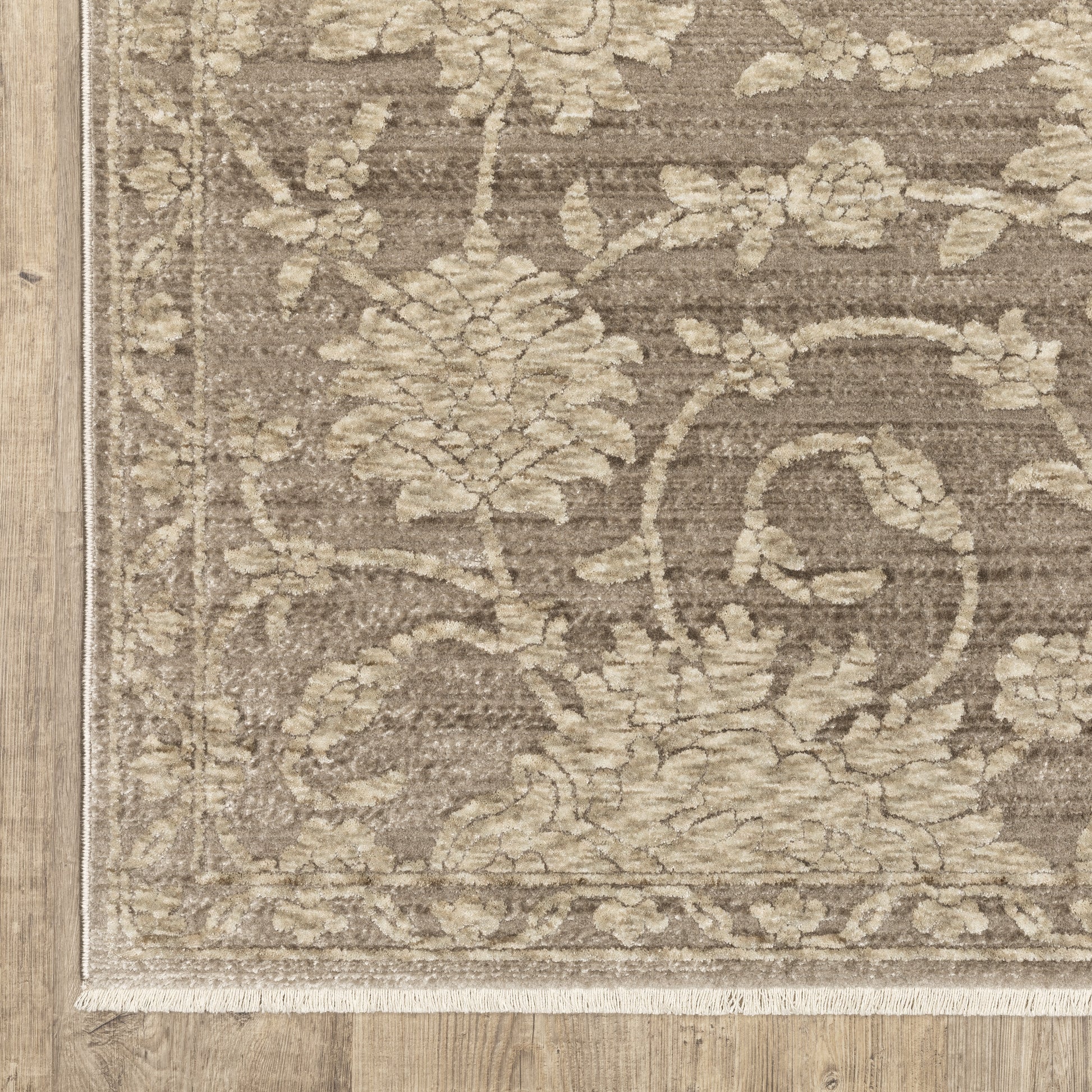 Capella Floral Grey/ Beige Oriental Cut Pile Rug