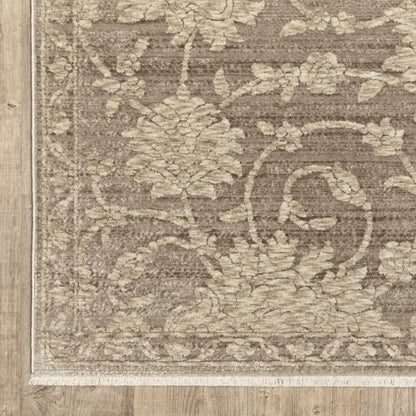 Capella Floral Grey/ Beige Oriental Cut Pile Rug
