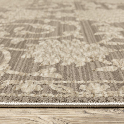 Capella Floral Grey/ Beige Oriental Cut Pile Rug