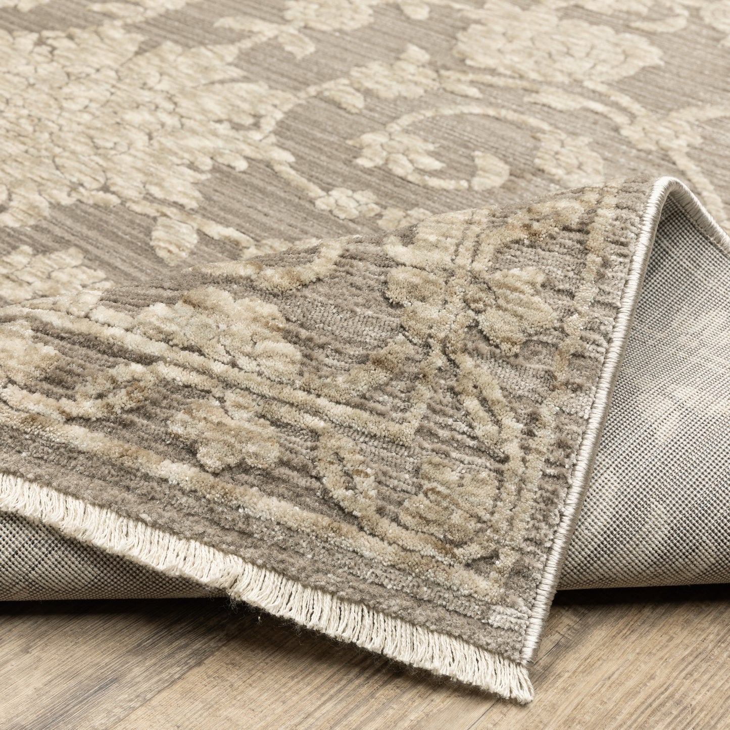 Capella Floral Grey/ Beige Oriental Cut Pile Rug