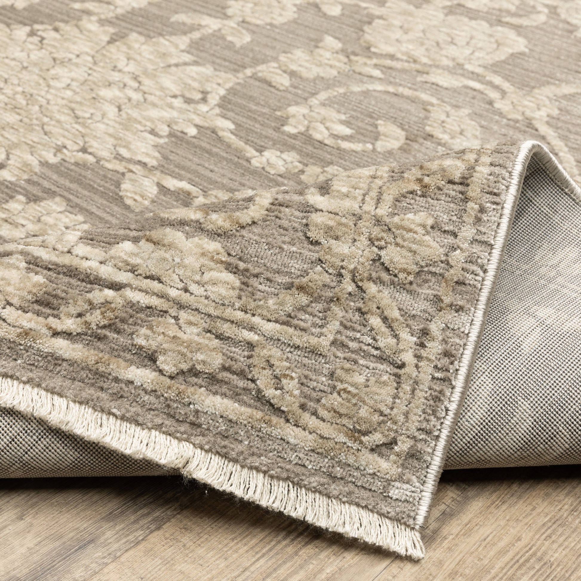 Capella Floral Grey/ Beige Oriental Cut Pile Rug