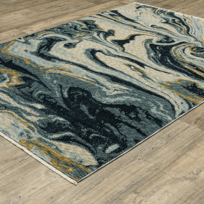 Capella Abstract Blue/ Blue Cut Pile Rug