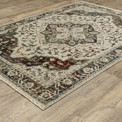 Capella Medallion Beige/ Multi Oriental Cut Pile Rug