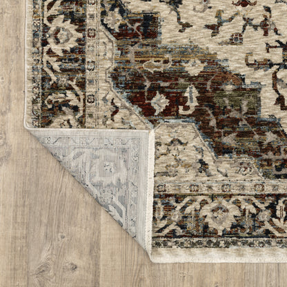 Capella Medallion Beige/ Multi Oriental Cut Pile Rug