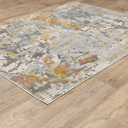 Caravan Abstract Beige/ Blue Cut Pile Rug