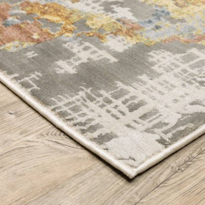 Caravan Abstract Beige/ Blue Cut Pile Rug