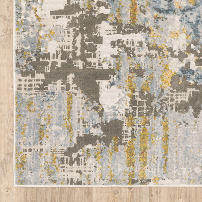 Caravan Abstract Beige/ Blue Cut Pile Rug