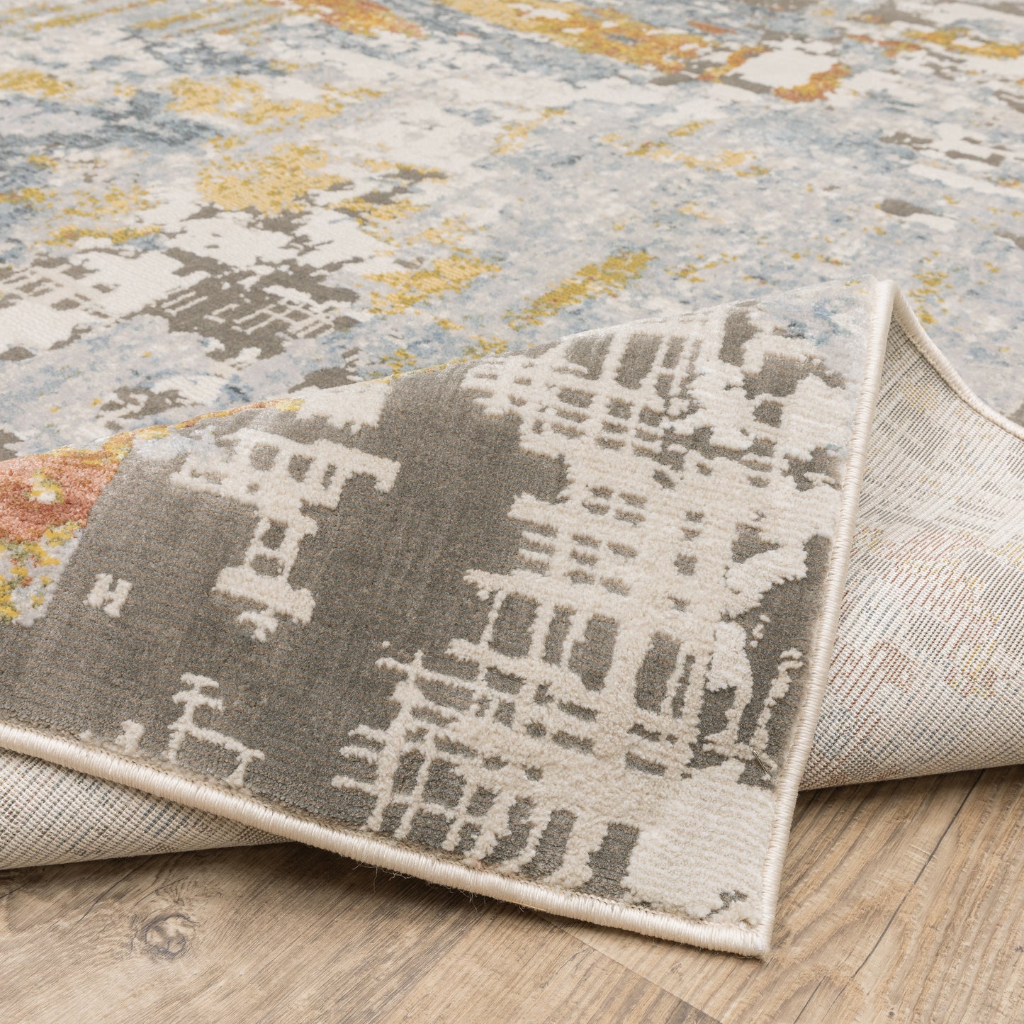 Caravan Abstract Beige/ Blue Cut Pile Rug