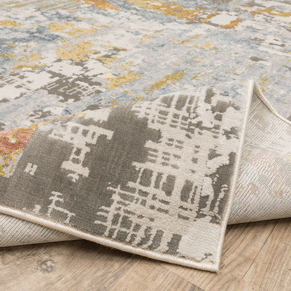 Caravan Abstract Beige/ Blue Cut Pile Rug