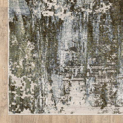Caravan Abstract Green/ Blue Cut Pile Rug