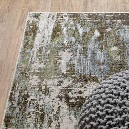 Caravan Abstract Green/ Blue Cut Pile Rug
