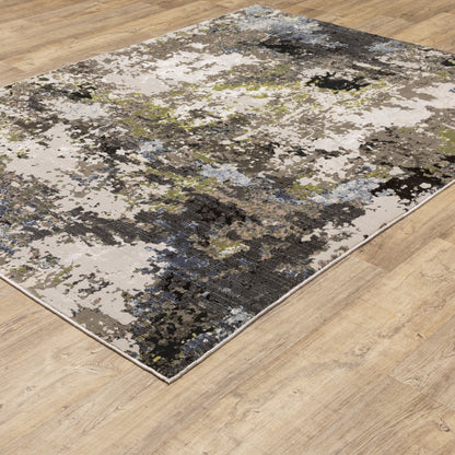 Caravan Abstract Grey/ Green Cut Pile Rug