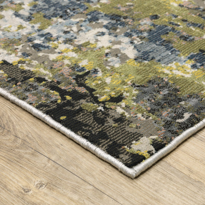 Caravan Abstract Grey/ Green Cut Pile Rug