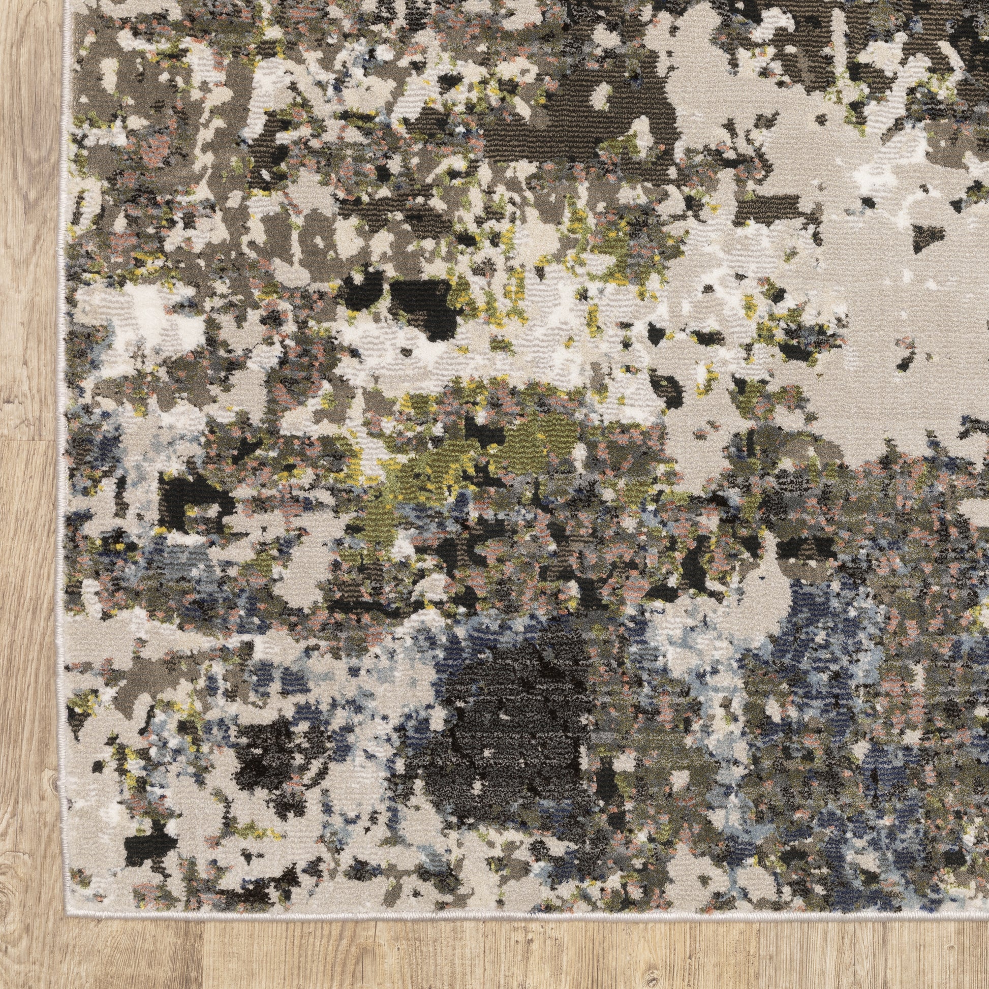 Caravan Abstract Grey/ Green Cut Pile Rug