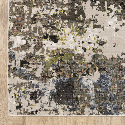 Caravan Abstract Grey/ Green Cut Pile Rug
