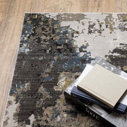Caravan Abstract Grey/ Green Cut Pile Rug