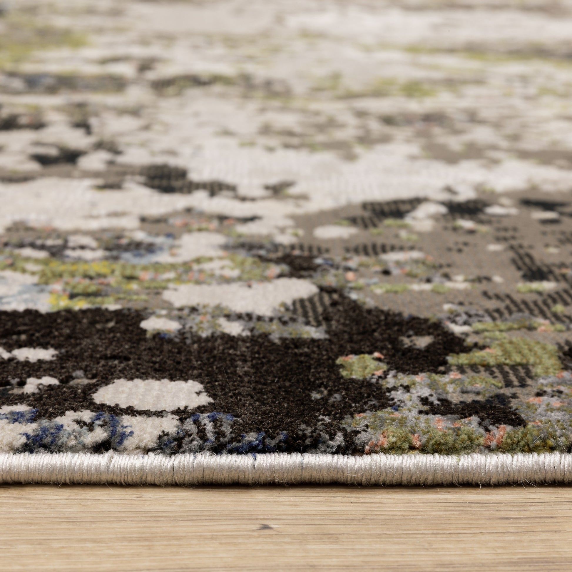 Caravan Abstract Grey/ Green Cut Pile Rug