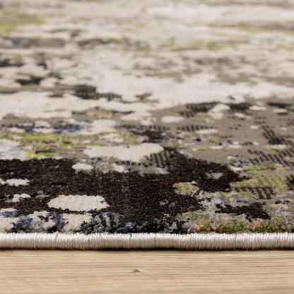 Caravan Abstract Grey/ Green Cut Pile Rug