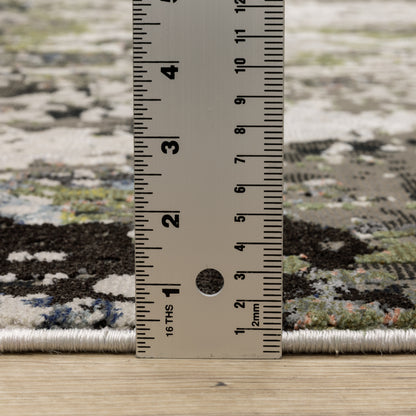 Caravan Abstract Grey/ Green Cut Pile Rug