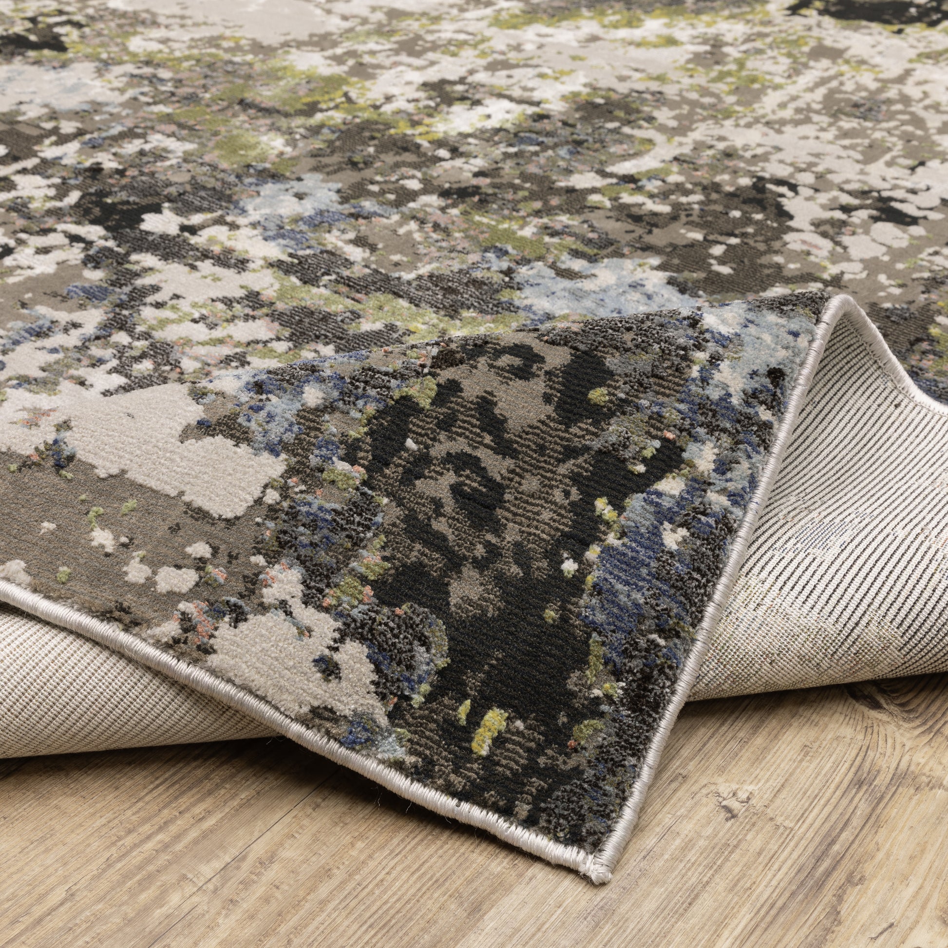 Caravan Abstract Grey/ Green Cut Pile Rug